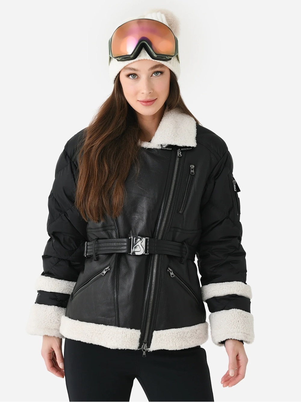 Bogner Women’s Luna Ski Jacket Leather Belted Moto Style Iconic Rare US 6